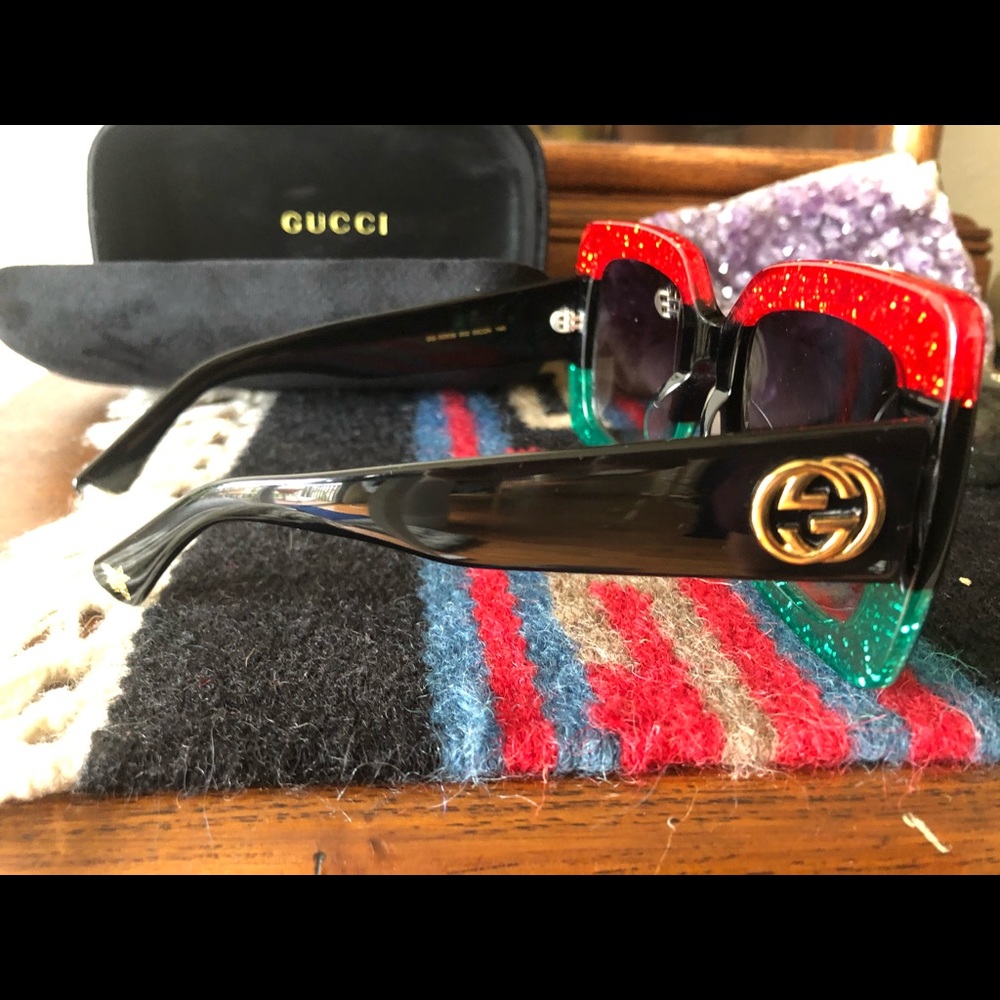 Gucci Red and Green Square Sunglasses - Picture 8 of 11